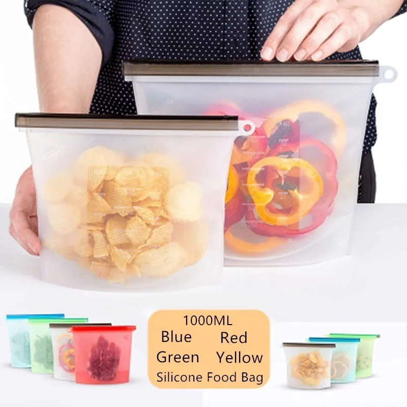 

Reusable Silicone Storage Bag High Temperature Resistant Sealed Bag Refrigerator Freezer Microwave Oven Heating Food Bag 1000ML