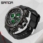Мужские спортивные часы SANDA, высококачественные военные наручные часы с полимерным ремешком, светодиодным календарем, водонепроницаемые цифровые часы