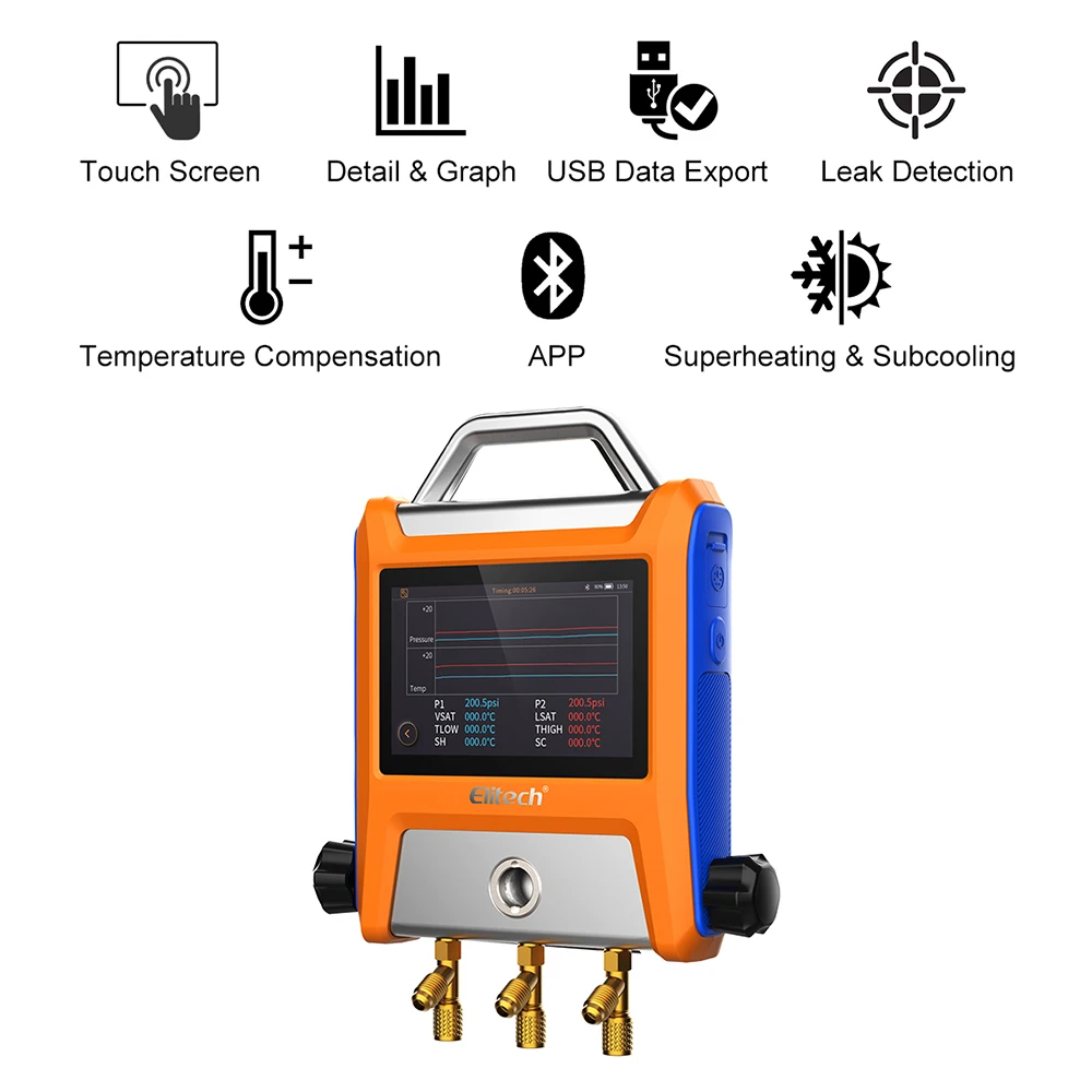 Умный двухклапанный цифровой флэш-датчик Elitech с сенсорным экраном 5 дюймов и Bluetooth