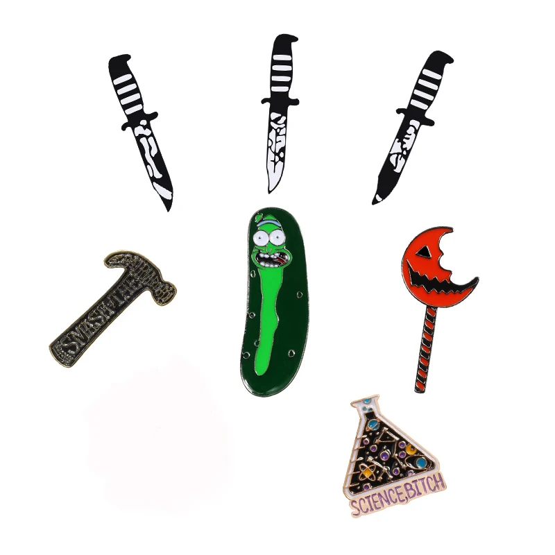 Крутая темная брошь в стиле панк булавки Забавный нож Чили Череп химическая