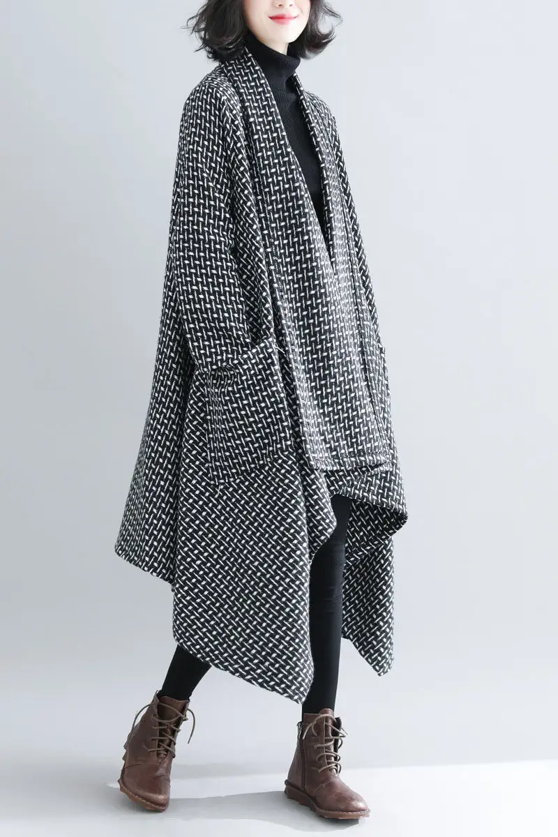 Irregular Windbreaker Women 2020 New Spring Autumn Lattice Thickened Large Size Long Cardigan Jacket Oversized Sweater Coat r175 |
