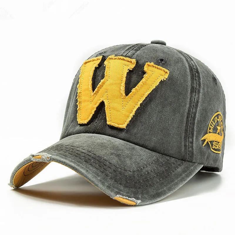 Хлопчатобумажные вышитые буквы W бейсбольная Кепка Snapback Кепка s Bone casquette шляпа Distressed носить облегающие шляпы для мужчин на заказ шляпы - Цвет: Dark Gray