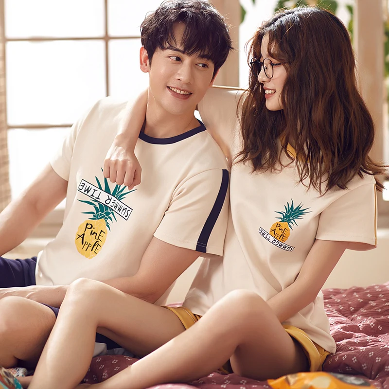 Пижама мужская хлопковая с коротким рукавом Повседневная модная для пар