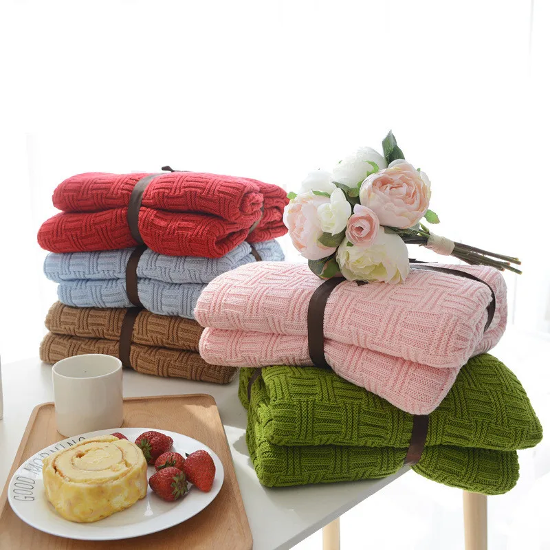 Knitted Blankets Beds Cover Soft Throw Blanket Bedspread Bedding Air Conditioning Comfy Sleeping Bedspreads | Дом и сад