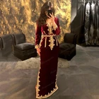 Вечернее платье из жасмина, цвет Бургунди, марокканский кафтан, Золотая аппликация, V-образный вырез, длинные рукава, с поясом, Халат