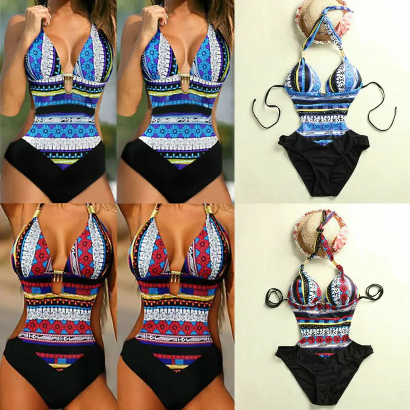 Американский женский цельный Цветочный монокини купальник пляжная одежда