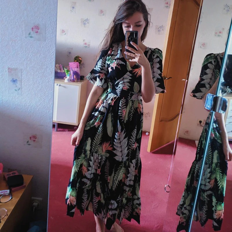 Женское элегантное длинное шифоновое платье с принтом летние сексуальные