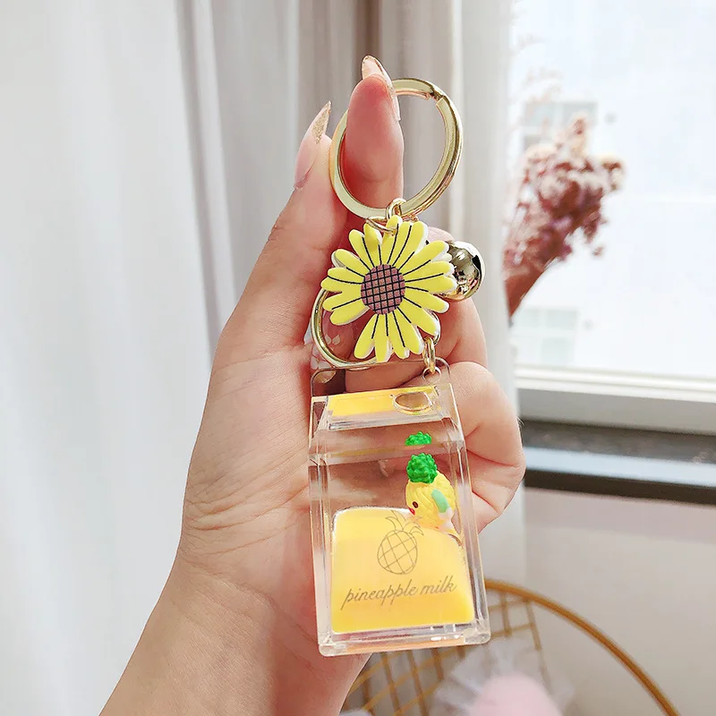 Floating Cute Watermelon Keyring Acrylic Bottle Keychain Moving Liquid Quicksand Fruit Key Ring for Women Bag Pendant Keyfob | Украшения и