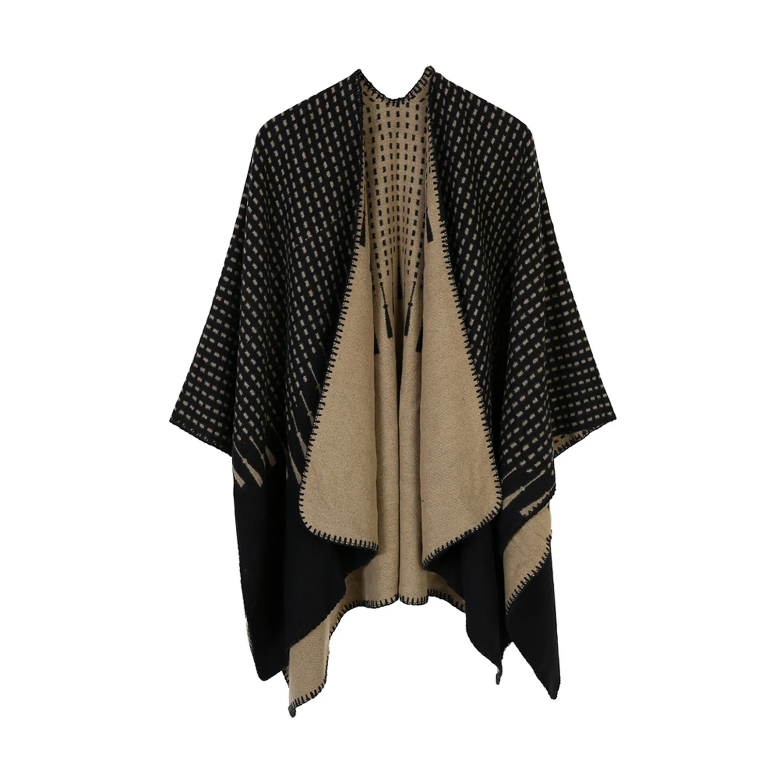 

Knitted Scarf Women Poncho Cape Coat Stripe Cashmere Cloak Plush Winter Shawl Scarf Wrap Open Stitch Cape Overcoat