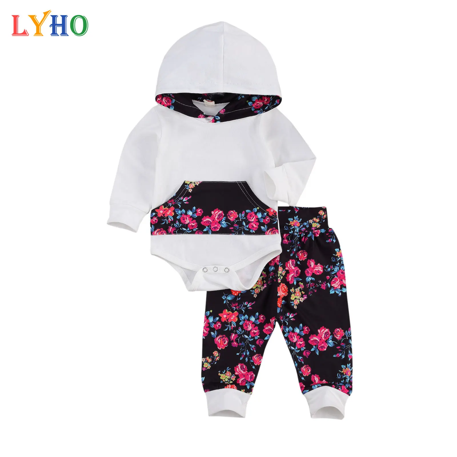 

Autumn Spring Baby Boy Girl Hoodie Flower Printed Long Sleeve Hooded Romper Top+Loose Pants 0-24M Toddler Girl Fall Clothes 2021