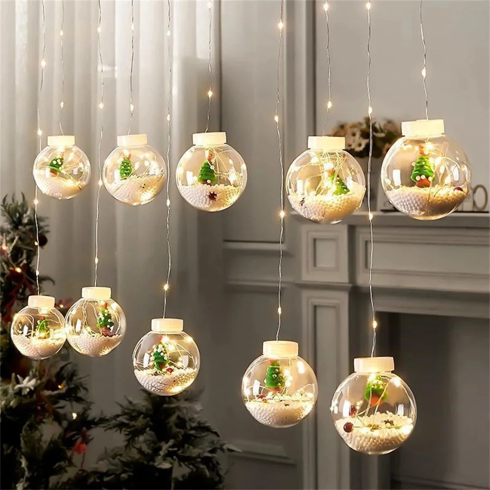 

Christmas Ball LED Curtain Light String ChristmasTree Santa Claus Snowflakes Snowman Garland for Party New Year Gifts Decoration