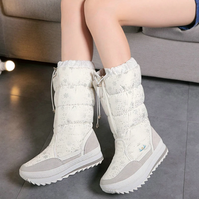 2019 зимние сапоги женские до середины икры теплая плюшевая обувь