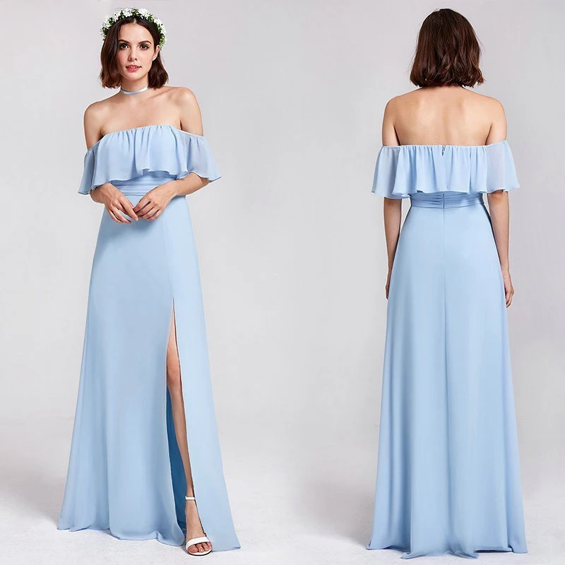 Женское длинное шифоновое платье подружки невесты элегантное сексуальное синее