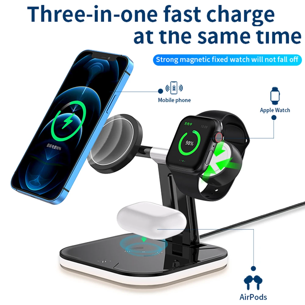 Qi Магнитная Беспроводная зарядная док-станция 3 в 1 для IPhone 12 Pro Max 15 Вт