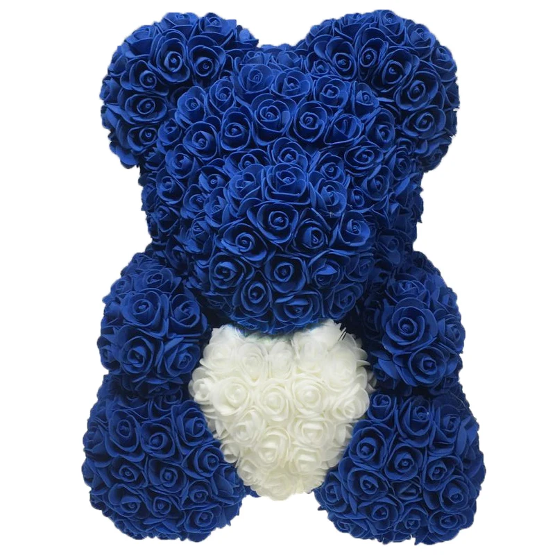 Deep Blue White H Прямая поставка, Рождественское украшение, 40 см, Искусственный Розовый Мишка, сердце, медведь из роз, женские подарки на день Святого Валентина, свадебные подарки - Цвет: Deep Blue White H