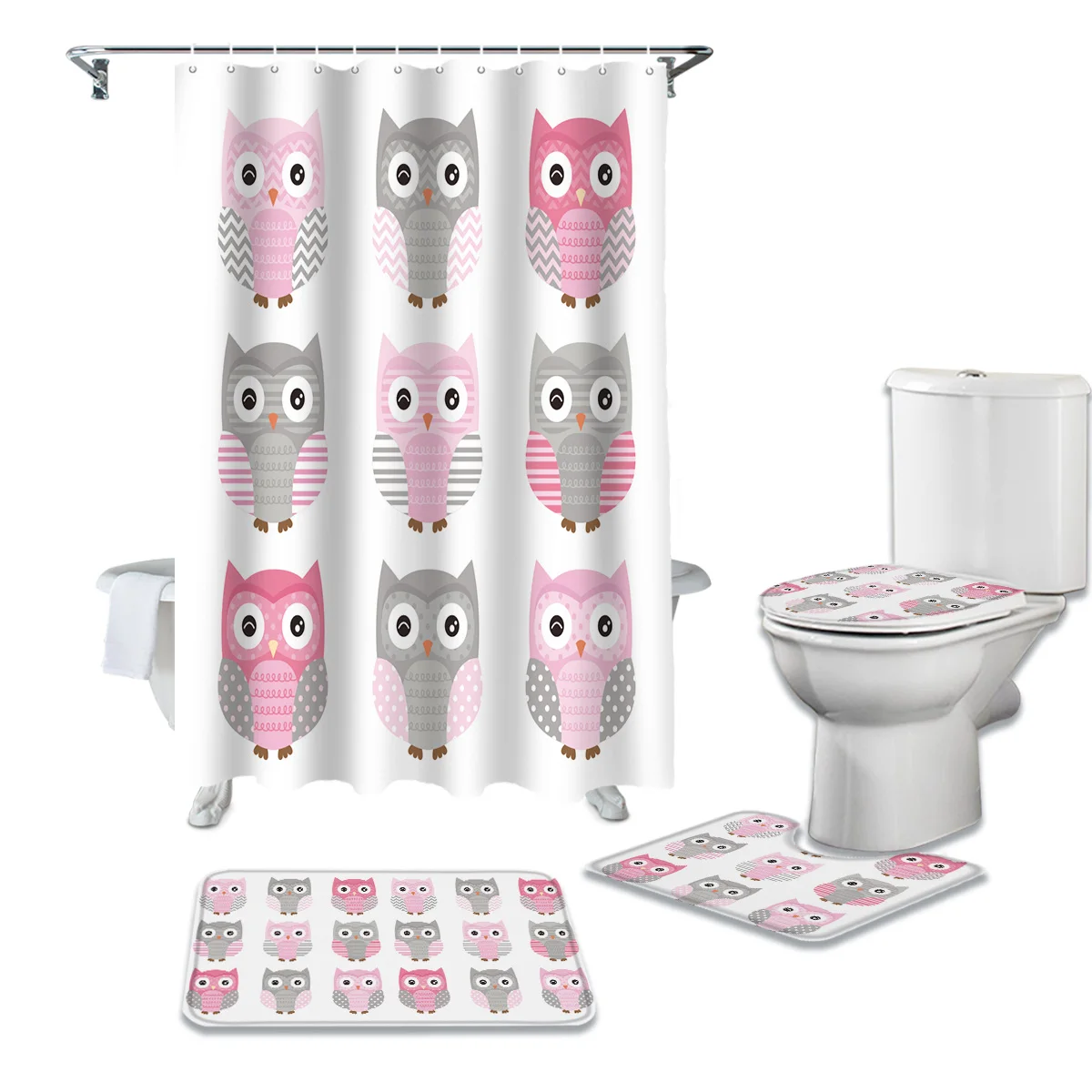 Мультфильм Сова Ванная комната Шторы комплект набор ковриков для ванной душевая