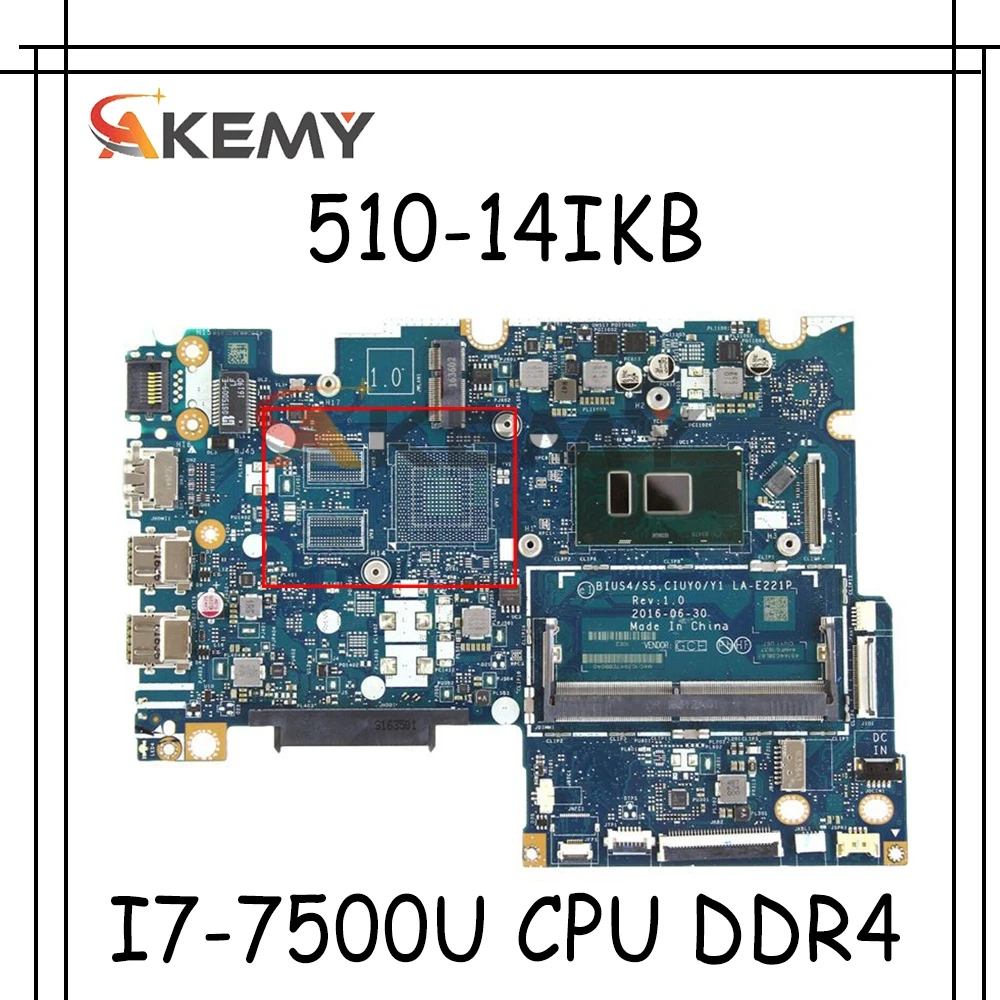 

Original For Lenovo Yoga 510-14IKB laptop motherboard I7-7500U CPU DDR4 5B20M39321 BIUS4/S5 CIUY0/Y1 LA-E221P fully Tested