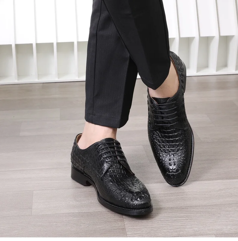 Fashion Authentic Crocodile Head Skin Men Business Dress Shoes Exotic Genuine Real Alligator Leather Handmade Male Lace-up Shoe