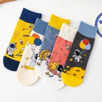 10pieces5pairs woman socks straight board cartoon astronaut medium tube harajuku womens cotton socks korean designer socks