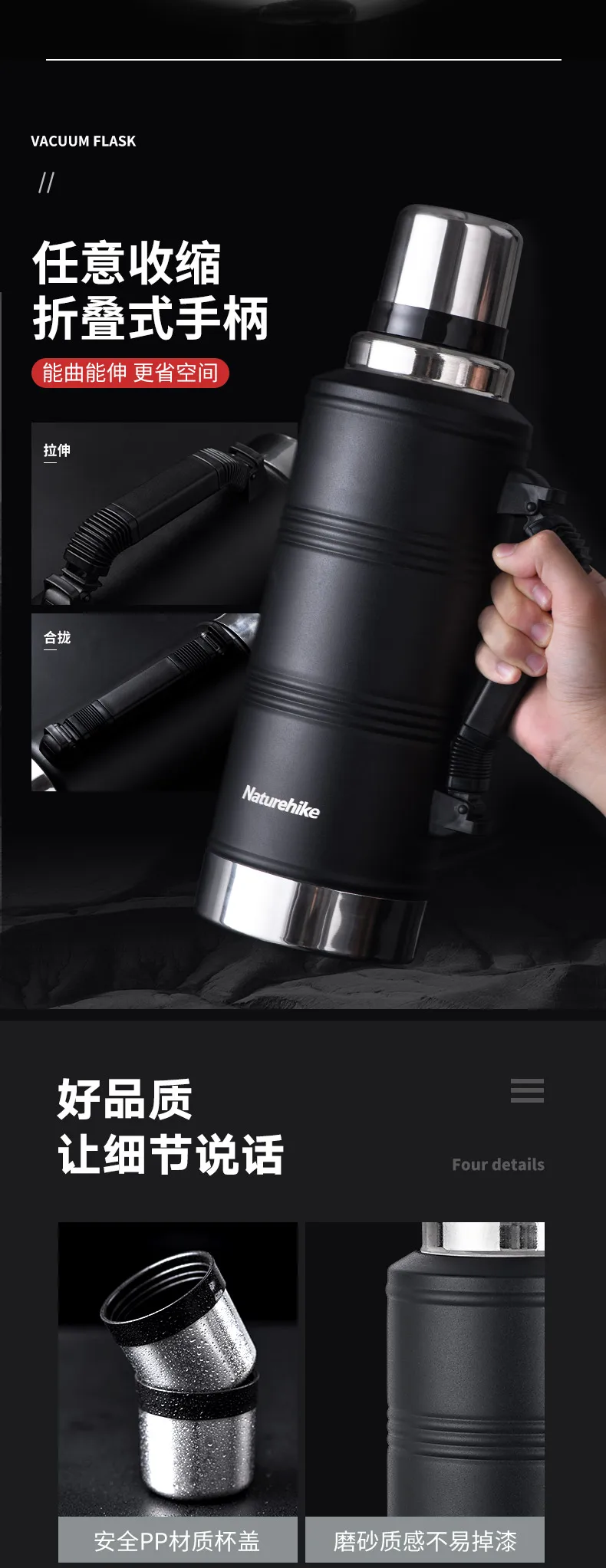 NatureHike 1.2L наружная двухслойная Вакуумная бутылка из нержавеющей стали, спортивные бутылки, вакуумная колба для кемпинга, термальная бутылка для воды