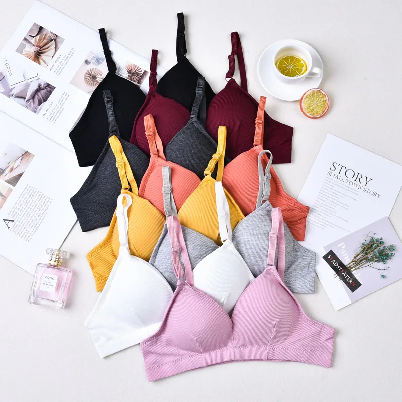 

Korean version pure cotton thread back wrapped breast bra sling bra no steel ring anti light base vest underwear lady