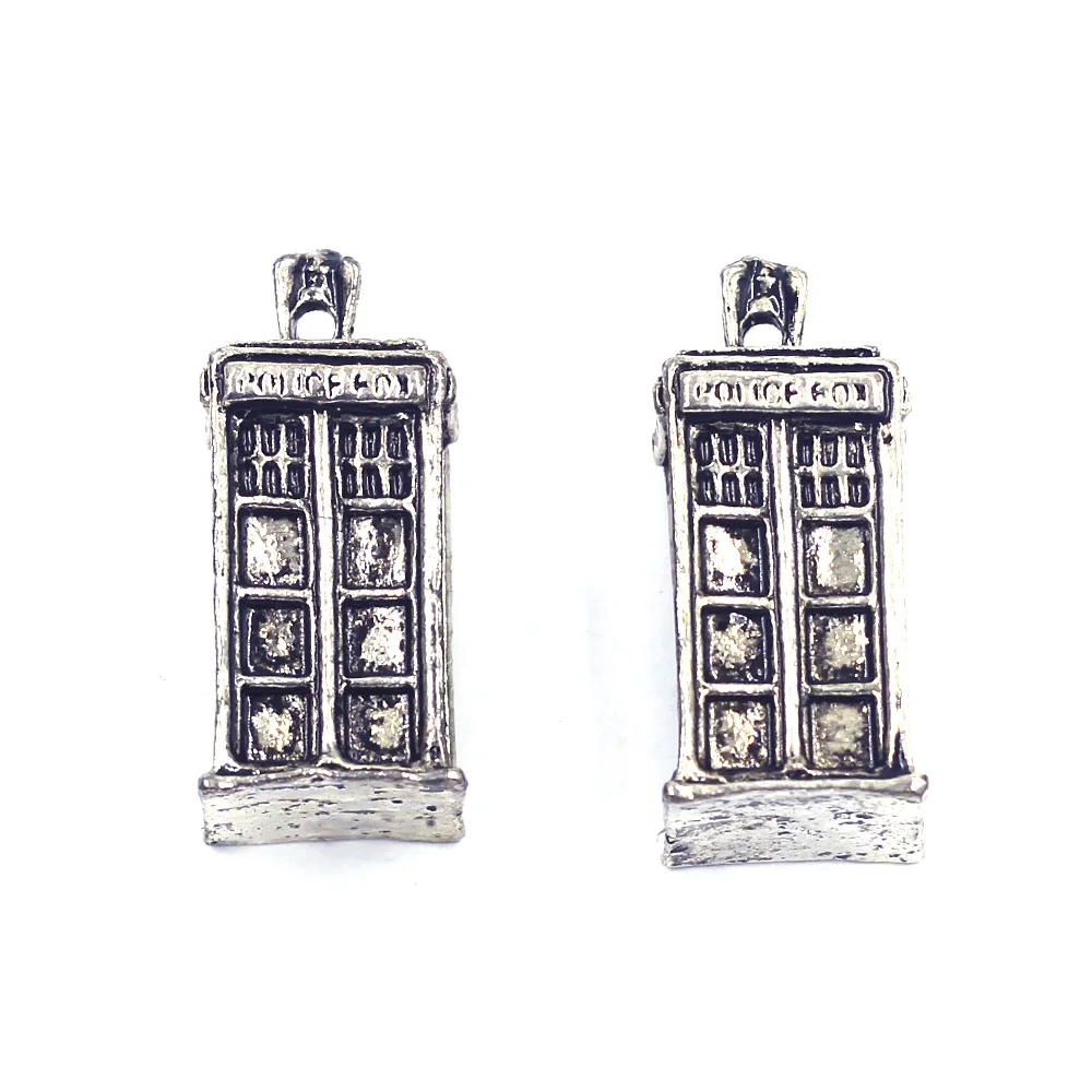 

1Pc Pendant Telephone Booth Pavilion For Charm Necklaces Silver Tone Jewelry DIY Findings 33x15mm