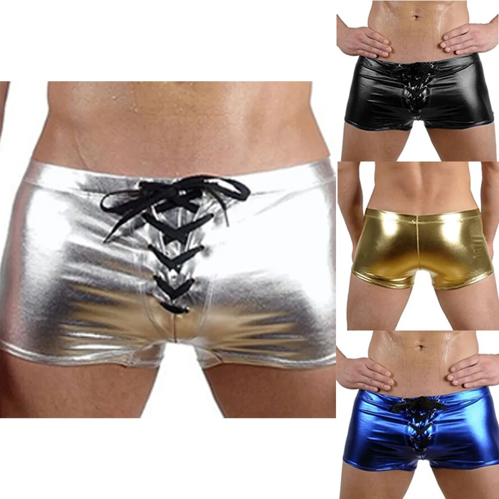 Трусы-боксеры мужские кожаные на молнии с отделением для пениса |