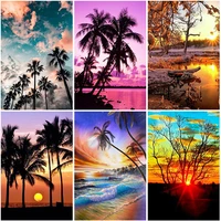 diy 5d diamond embroidery beach tree landscape diamond painting full square round sunset picture of rhinestone home decoration