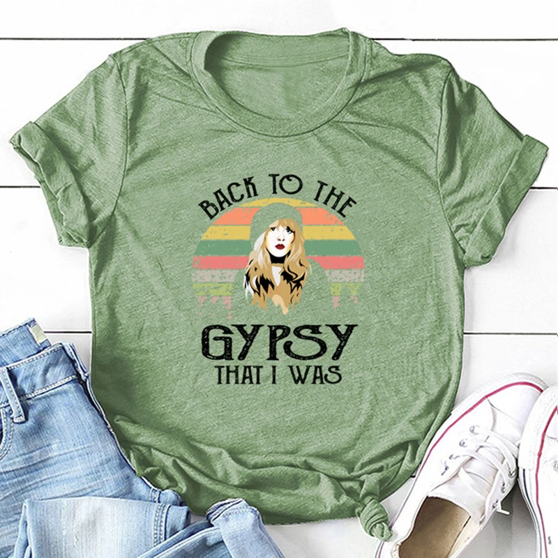 

Back To The Gypsy That i Was Girl Rainbow Graphic Tshirts For Women Harajuku Aesthetic Tops Ladies Plus Size Vogue Clothes Shirt