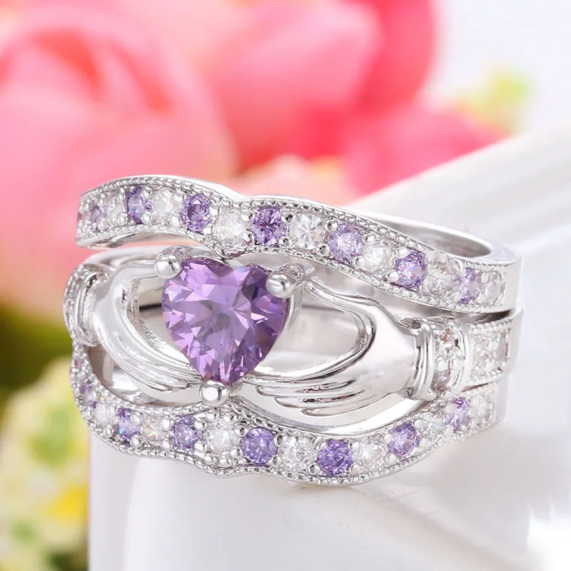 

3 Pcs Ring Set Elegant Women Heart Zircon Rings Casual Party Engagement Wedding Love Heart Ring Jewelry