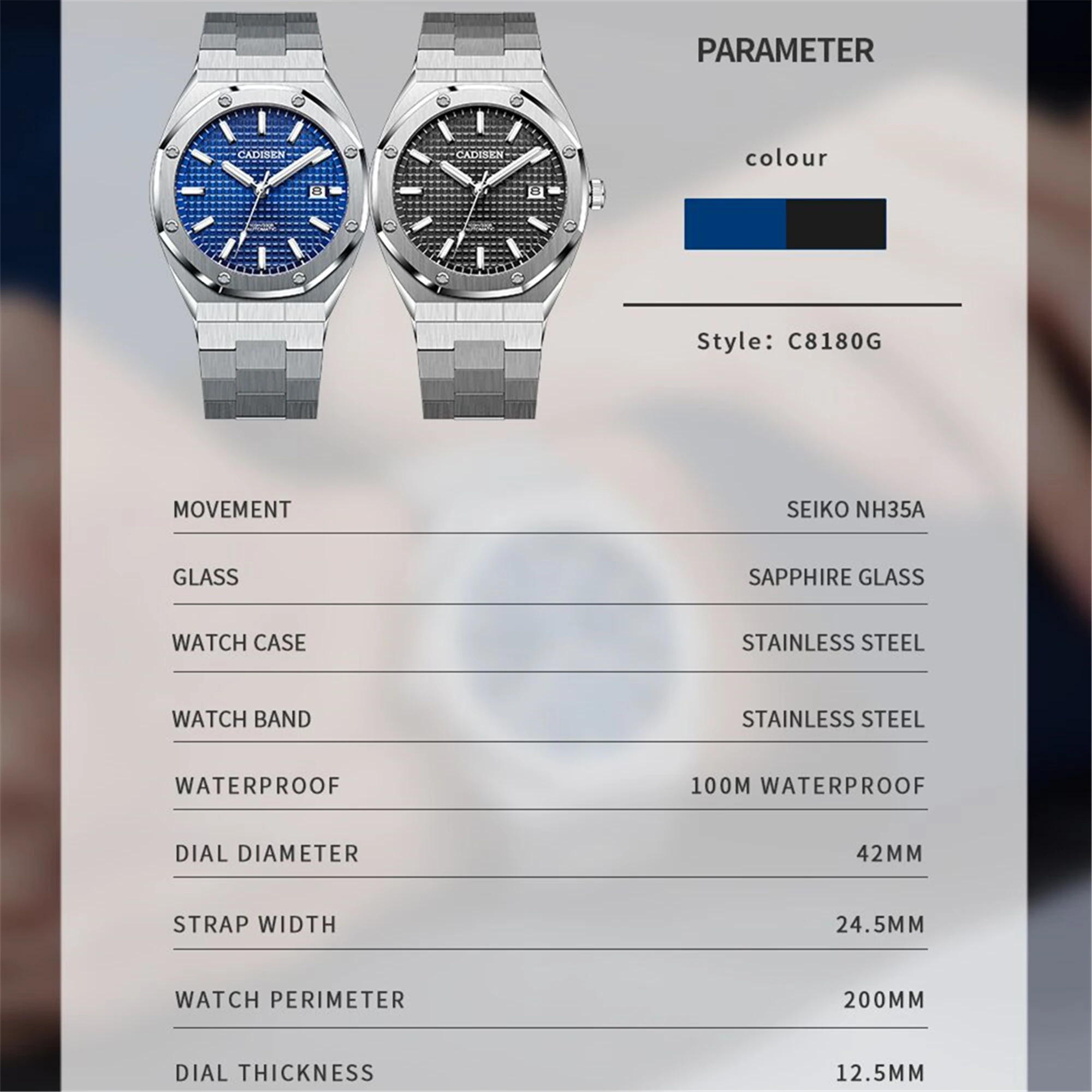 

CADISEN Brand Luxury 2020 New 42MM Men Automatic Mechanical Watches NH35A Black Watch Men 100M Waterproof Business Reloj Hombre