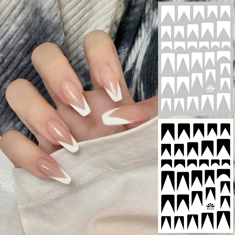 

White Black Nail Decal French Manicure Strip Nail Art Form Fringe Guides Water Transfer Sticker DIY Line Tips Decal Ballet Decor
