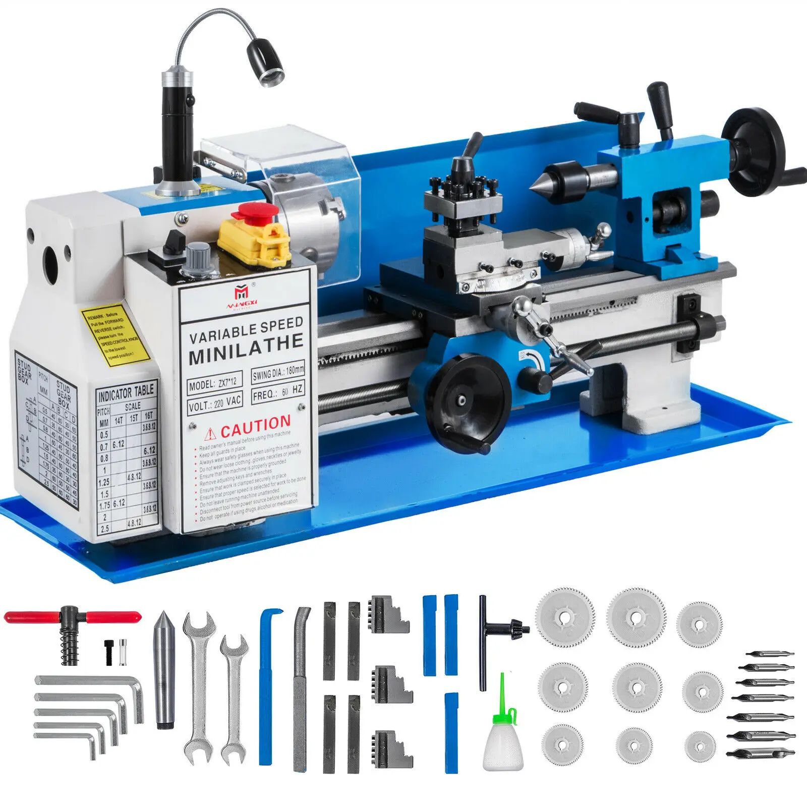 

Прецизионный мини-токарный станок 7 дюймов x 12 дюймов, 3-кулачковый патрон, профессиональный, бесступенчатая регулировка