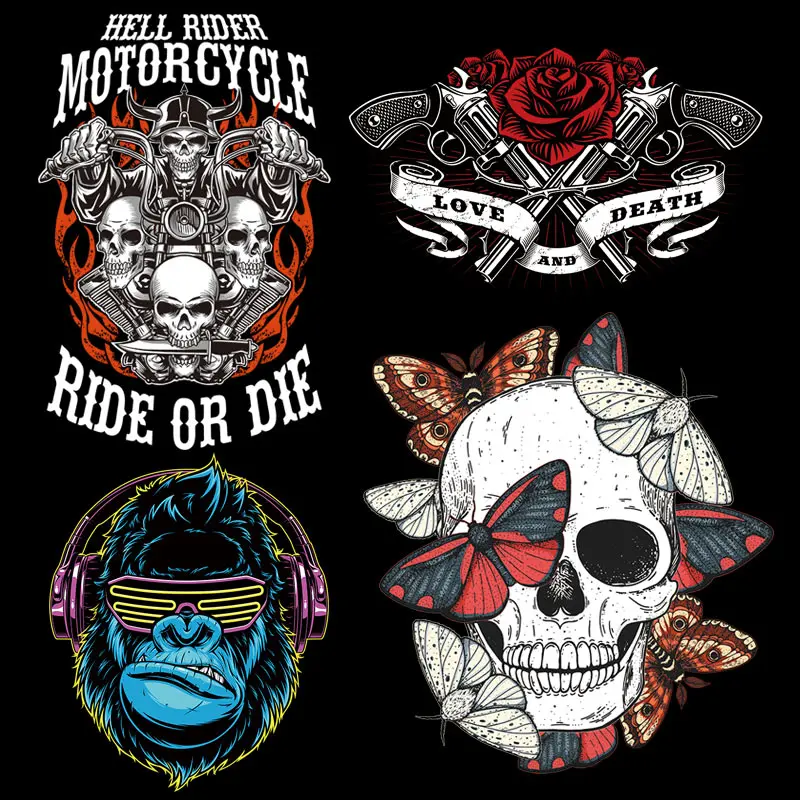 

Orangutan Punk Patches Clothing Skull Stickers Biker Stripe For Jacket Thermo Stickers On Clothes Iron-On Transfers For Clothing