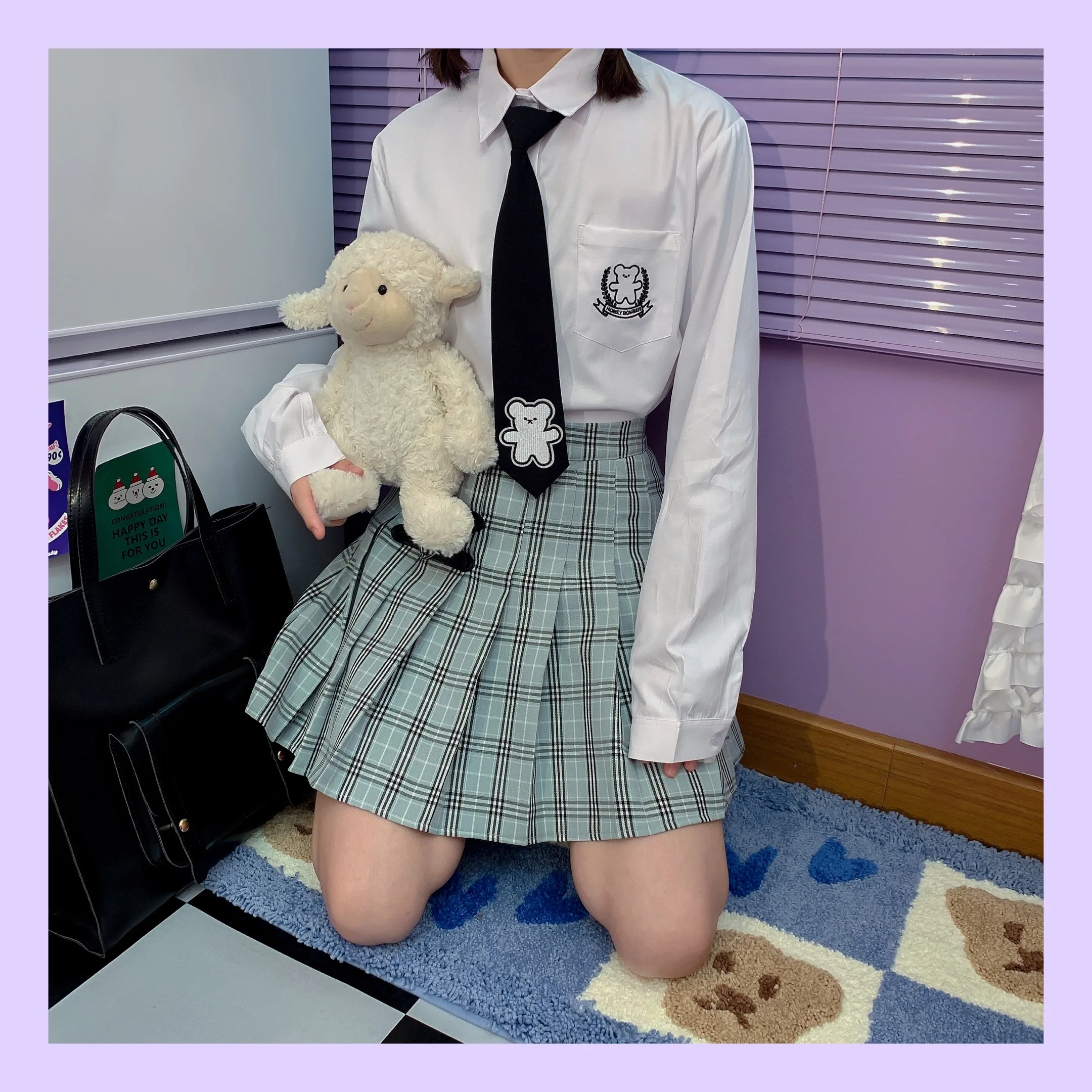

2020 Spring New Long sleeve White Blouse JK uniform Sailor collar Bear Embroidery Japanese Girls Student Cute Shirt Tops Korean