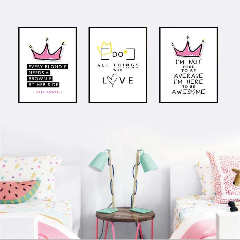 Розовый английский ЛЮБОВЬ слово холст Корона художественный Принт плакат