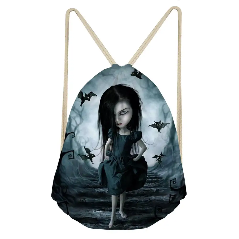 Готический Темный художественный шнурок сумки для женщин девочек Шнурок Рюкзак