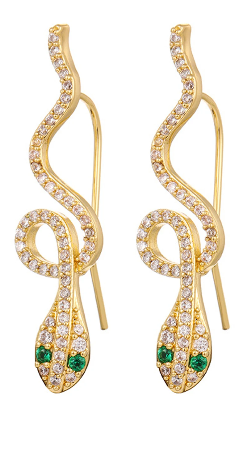 

Bohemia Snake-shaped copper plated zirconium Girl Earrings European and American ins style hot silver needle Lady earrings