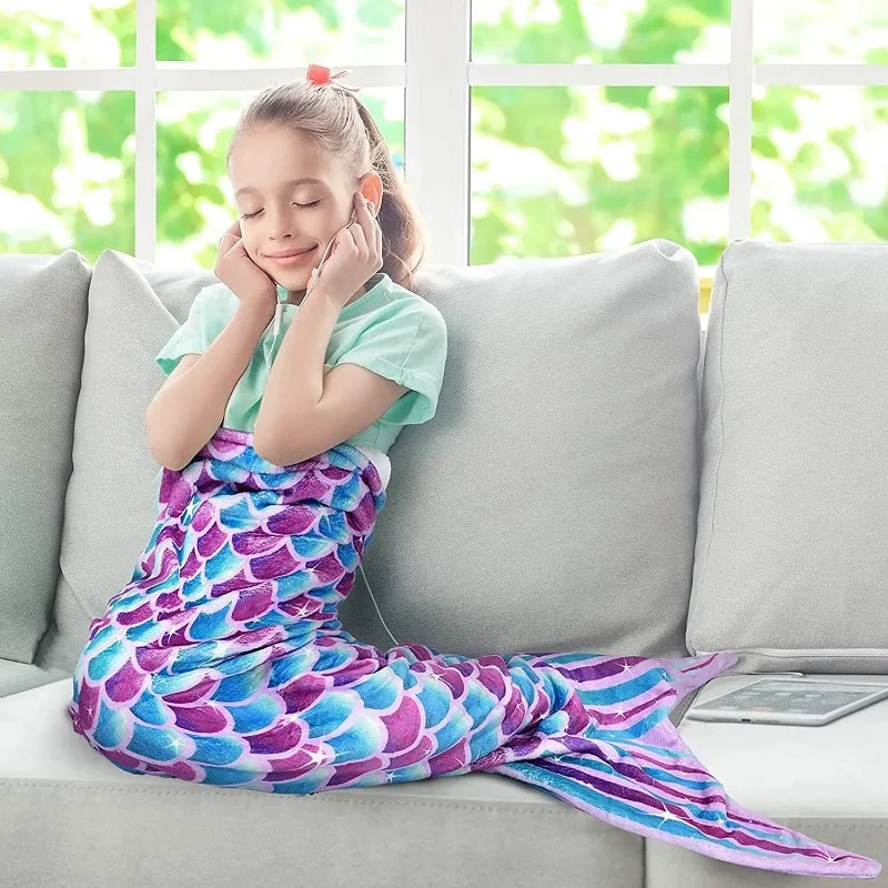 Одеяло с хвостом русалки для всей семьи теплый флисовый матрас маленьких девочек
