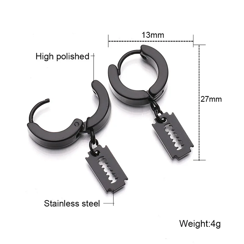 Серьги-кольца Huggie, из хирургической стали, с черной подвеской-крестом, в Корейском стиле, готический стиль, для мужчин и женщин, 100%