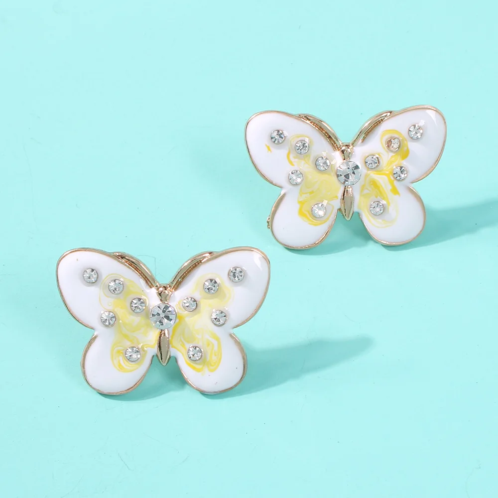 Модные цветные серьги-бабочки металлические серьги из сплава со стразами для