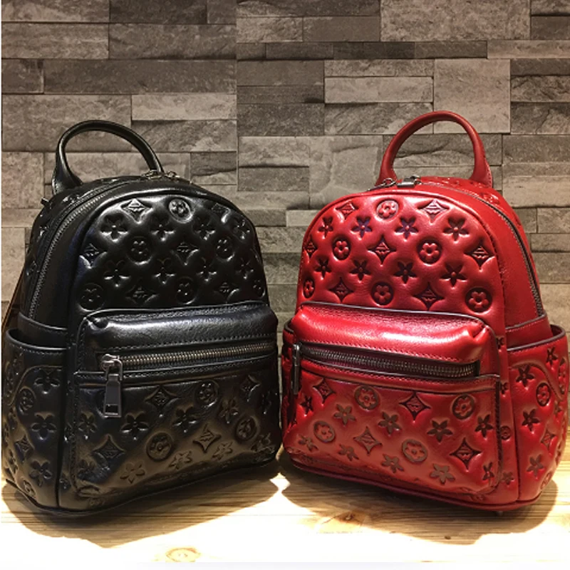 

2021 new genuine leather backpack for women Luxury Backpack designer bags Women Bags female backpack fashion embossed bag
