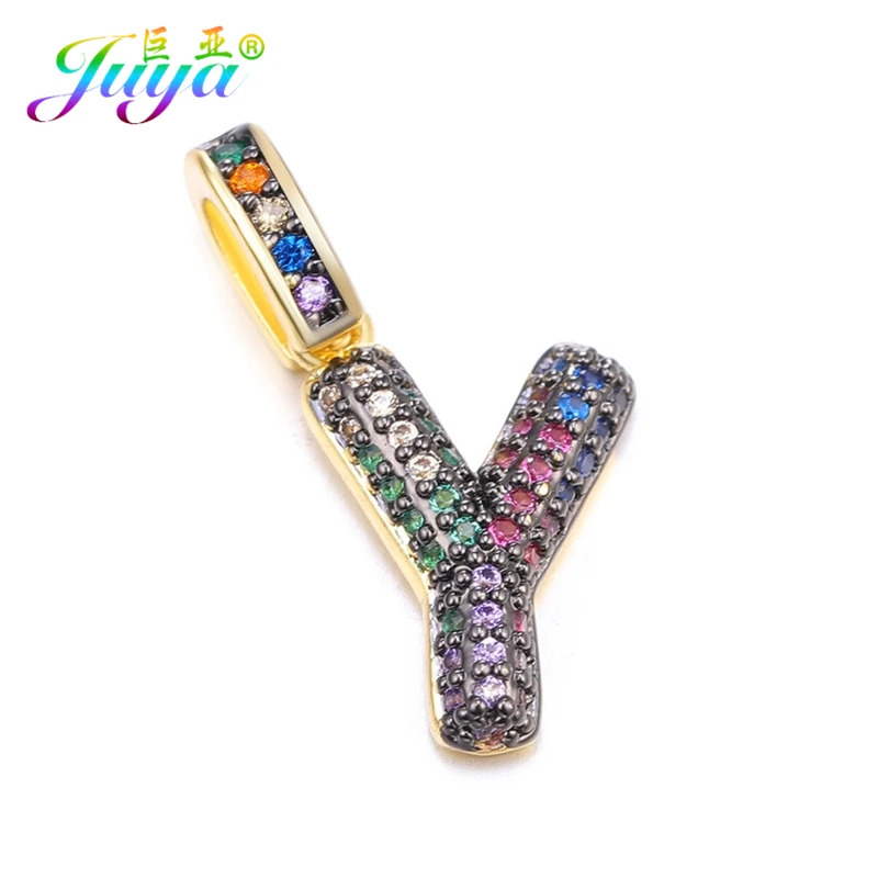Gold Y Juya DIY шнур кожаный вывод многоцветный Циркон с радужным блеском золото 26 буквы алфавита кулоны с надписями поставки - Окраска металла: Gold Y