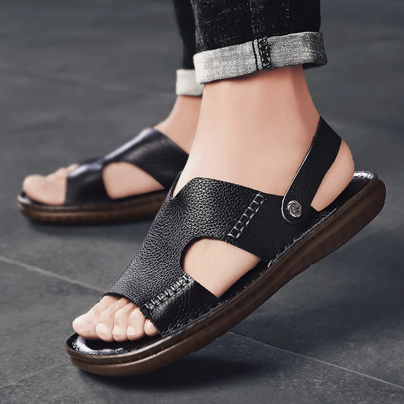 

Men Sandals Summer Classic Roman Beach Shoes High Quality Genuine Leather Sandals Outdoor Casual Shoes Men Shlippers Large Size