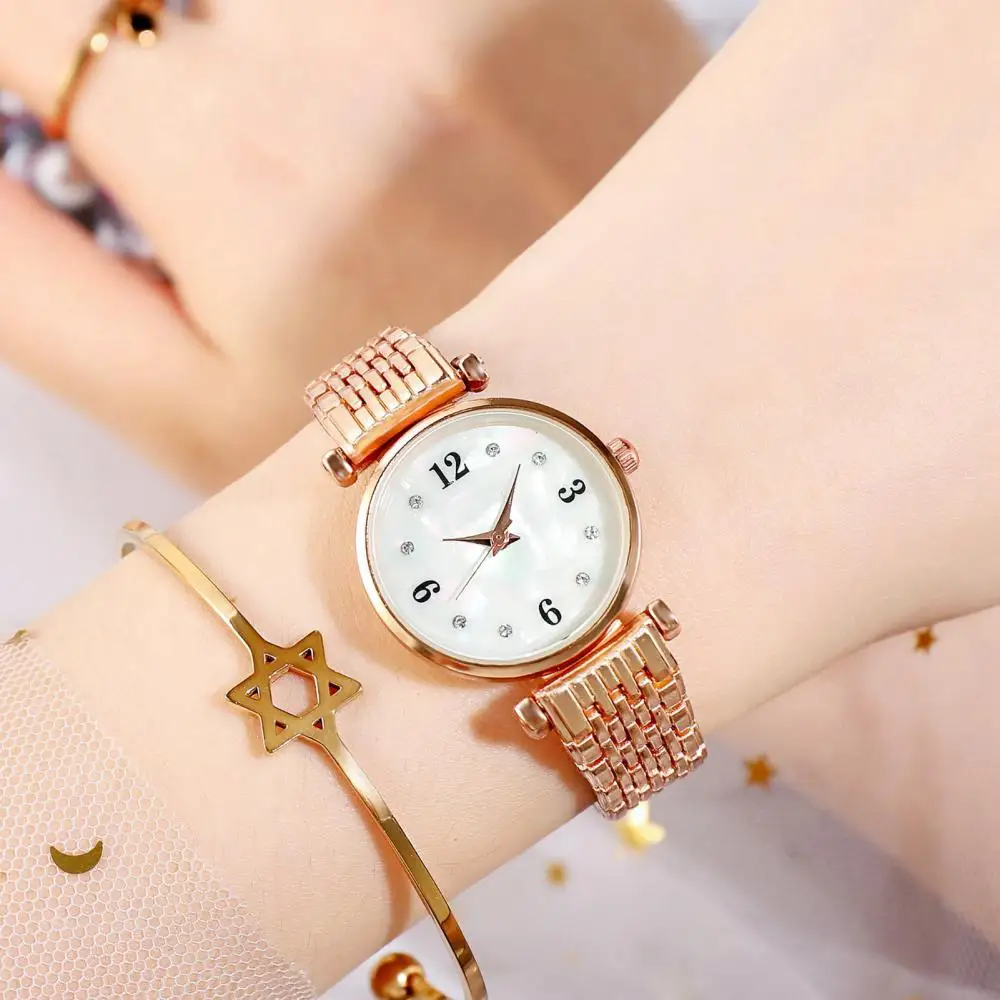 

Women Simple Small Round Dial Number Alloy Bracelet Watch Buckle Wristwatch Gift
