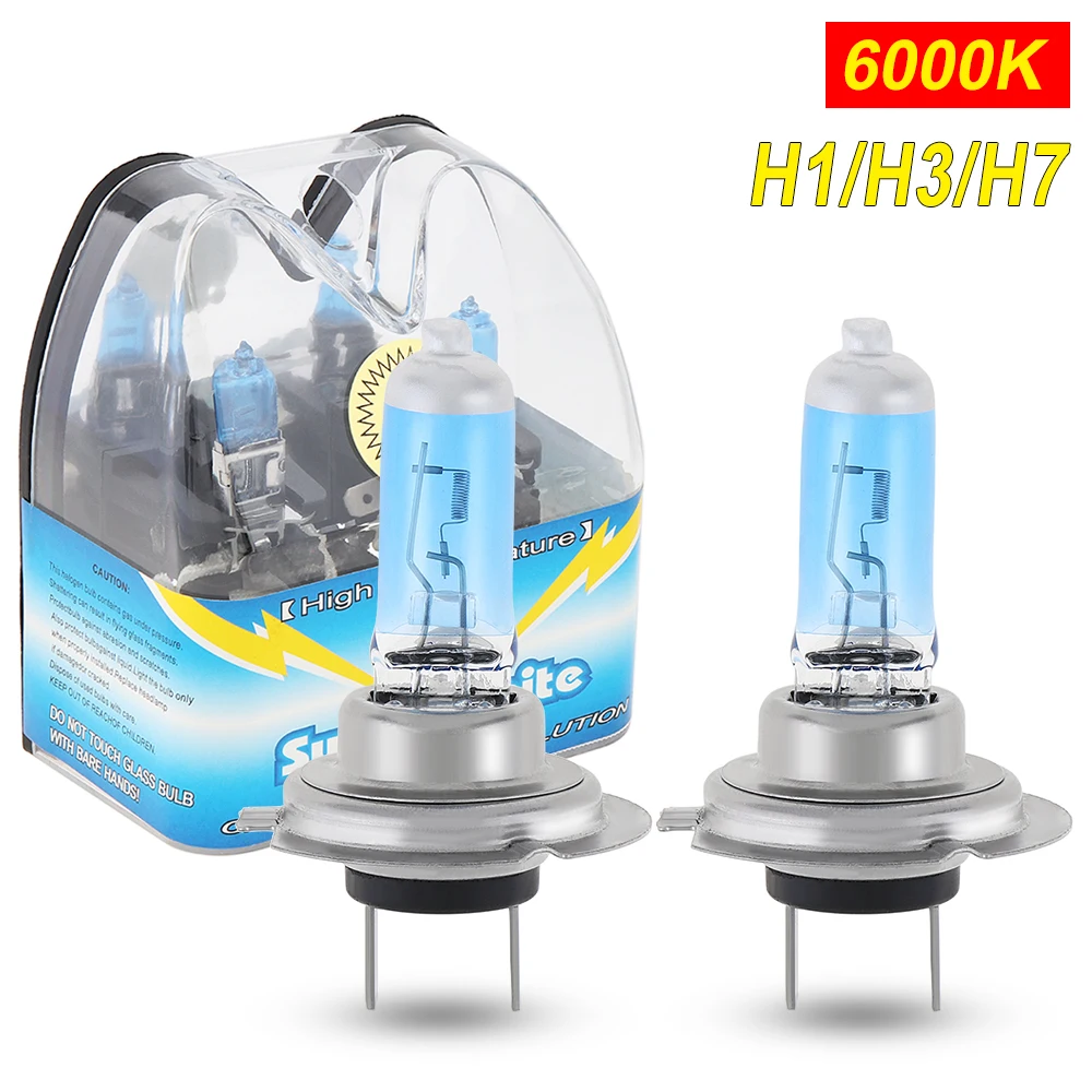 

2pcs H1 H3 H7 100W 6000K White Light Super Bright Car HOD Halogen Lamp Auto Front Headlight for Cars Vehicle Motorcycle