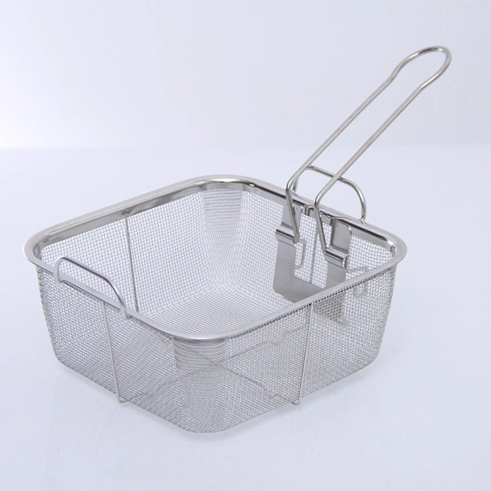 

Non Stick Cooking Hanging Kitchen Frying Basket Mesh Chips With Handle Square Mini Stainless Steel Tool Portable French Fries