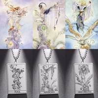22 major arcana tarot card pendant necklaces vintage stainless steel amulet necklaces witchcraft accessories jewelry gift zodiac