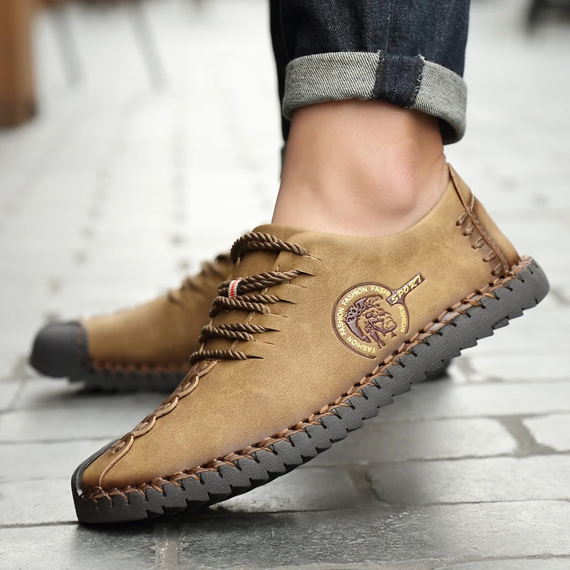 Classic Comfortable Men Casual Shoes Lace Up Loafers Moccasin Leather Flats Male HC-290 | Обувь