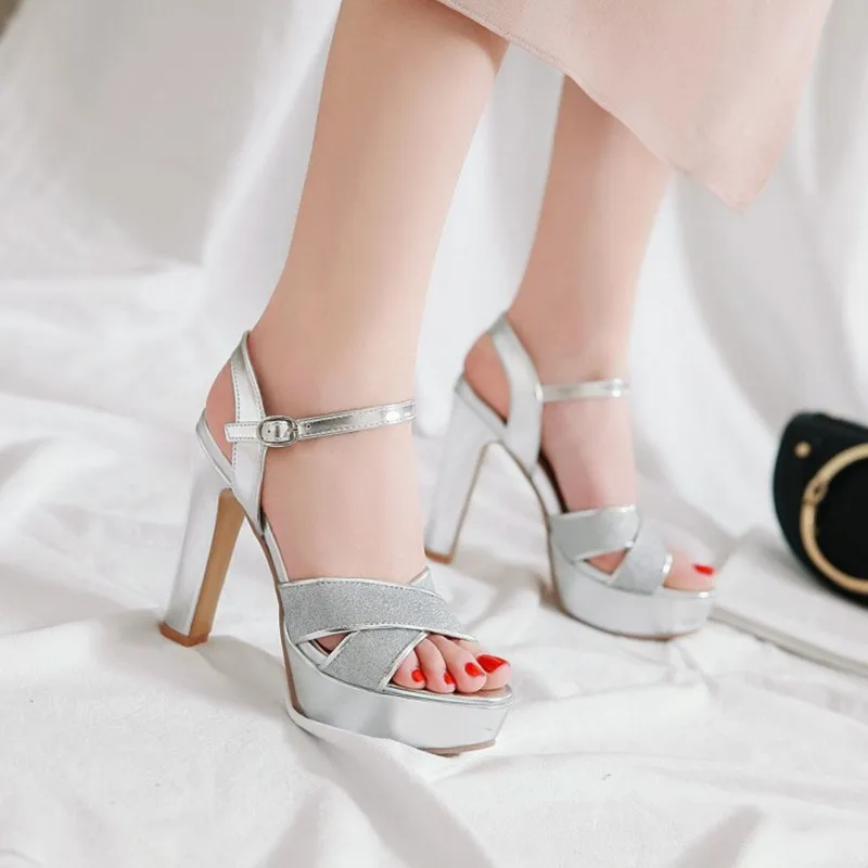 

LeShion Of Chanmeb Sparkly Glitter Silver Gold Sandals Women Bling Bling Black High-heeled Summer Ladies Party Platform Shoes 43